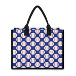 Blue Baseball Pattern Print Canvas Tote Bag