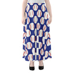 Blue Baseball Pattern Print Chiffon Maxi Skirt