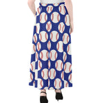 Blue Baseball Pattern Print Chiffon Maxi Skirt