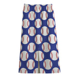 Blue Baseball Pattern Print Cotton Front Slit Maxi Skirt