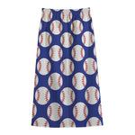 Blue Baseball Pattern Print Cotton Front Slit Maxi Skirt