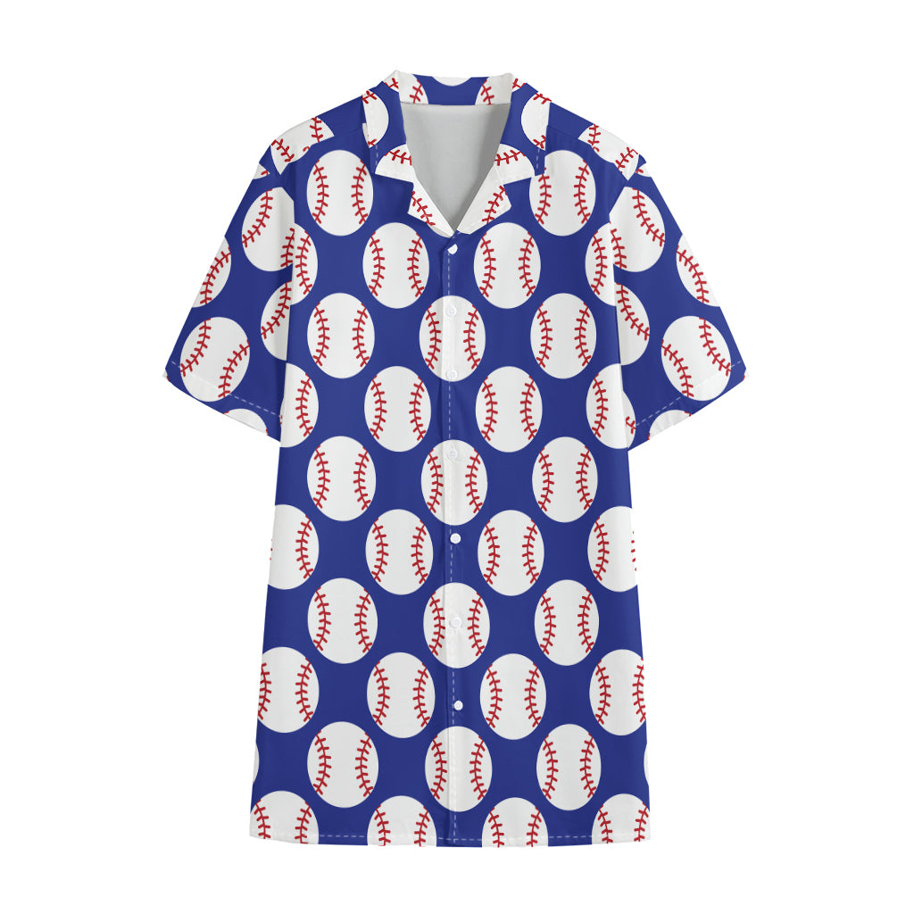 Blue Baseball Pattern Print Cotton Hawaiian Shirt