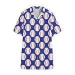Blue Baseball Pattern Print Cotton Hawaiian Shirt