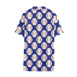 Blue Baseball Pattern Print Cotton Hawaiian Shirt