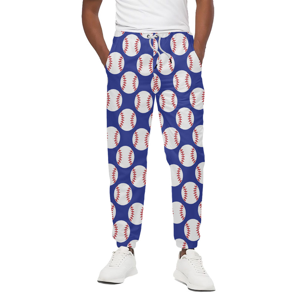 Blue Baseball Pattern Print Cotton Pants