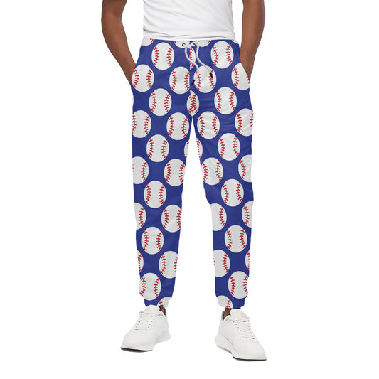 Blue Baseball Pattern Print Cotton Pants