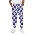 Blue Baseball Pattern Print Cotton Pants
