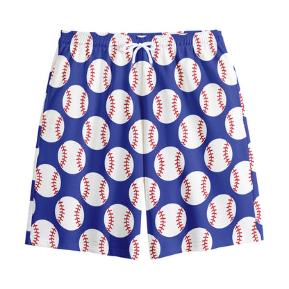 Blue Baseball Pattern Print Cotton Shorts