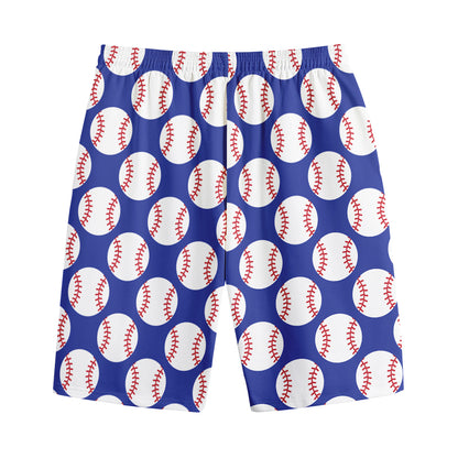 Blue Baseball Pattern Print Cotton Shorts