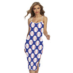 Blue Baseball Pattern Print Cross Back Cami Dress