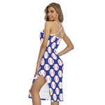 Blue Baseball Pattern Print Cross Back Cami Dress