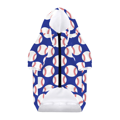 Blue Baseball Pattern Print Dog Zip Up Hoodie