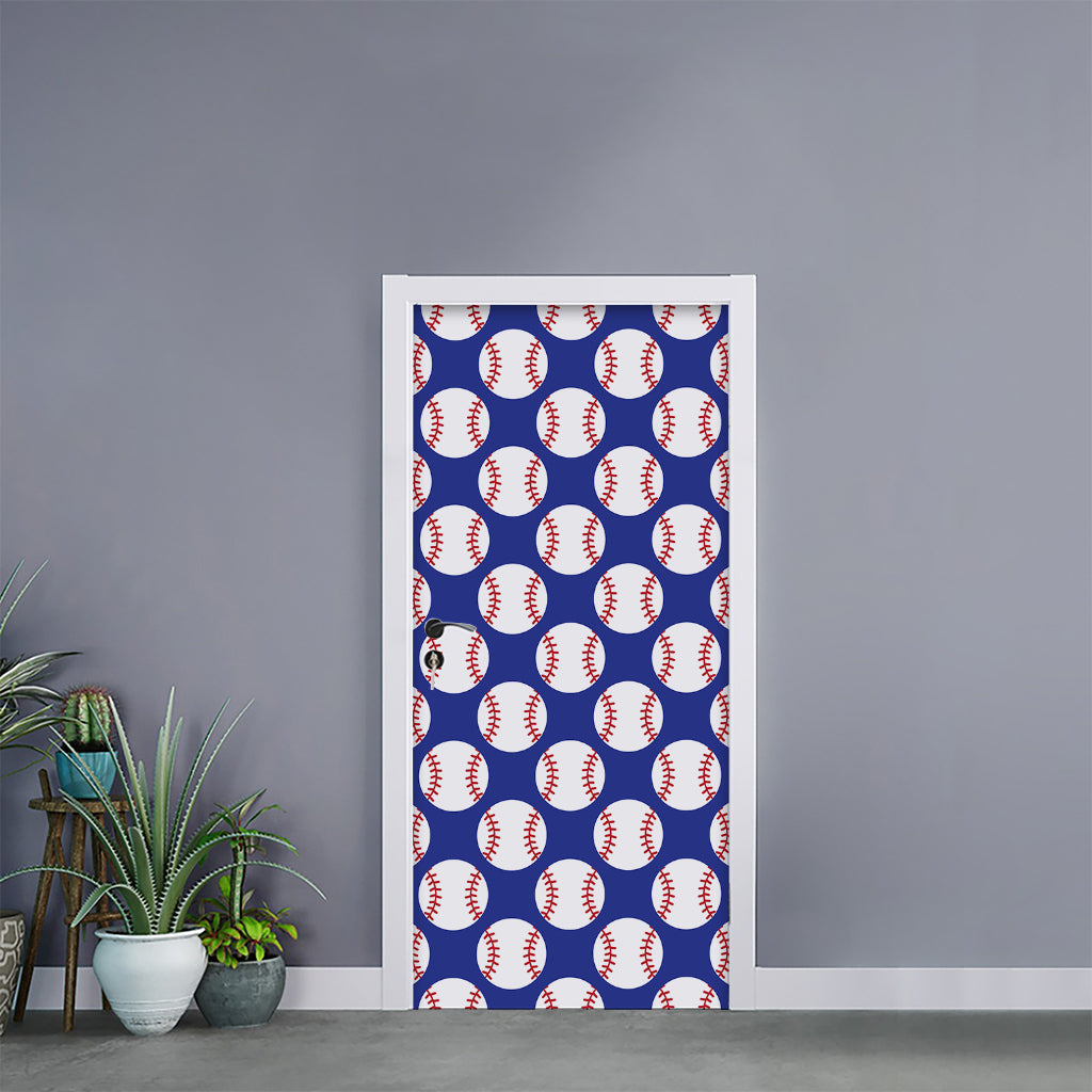 Blue Baseball Pattern Print Door Sticker