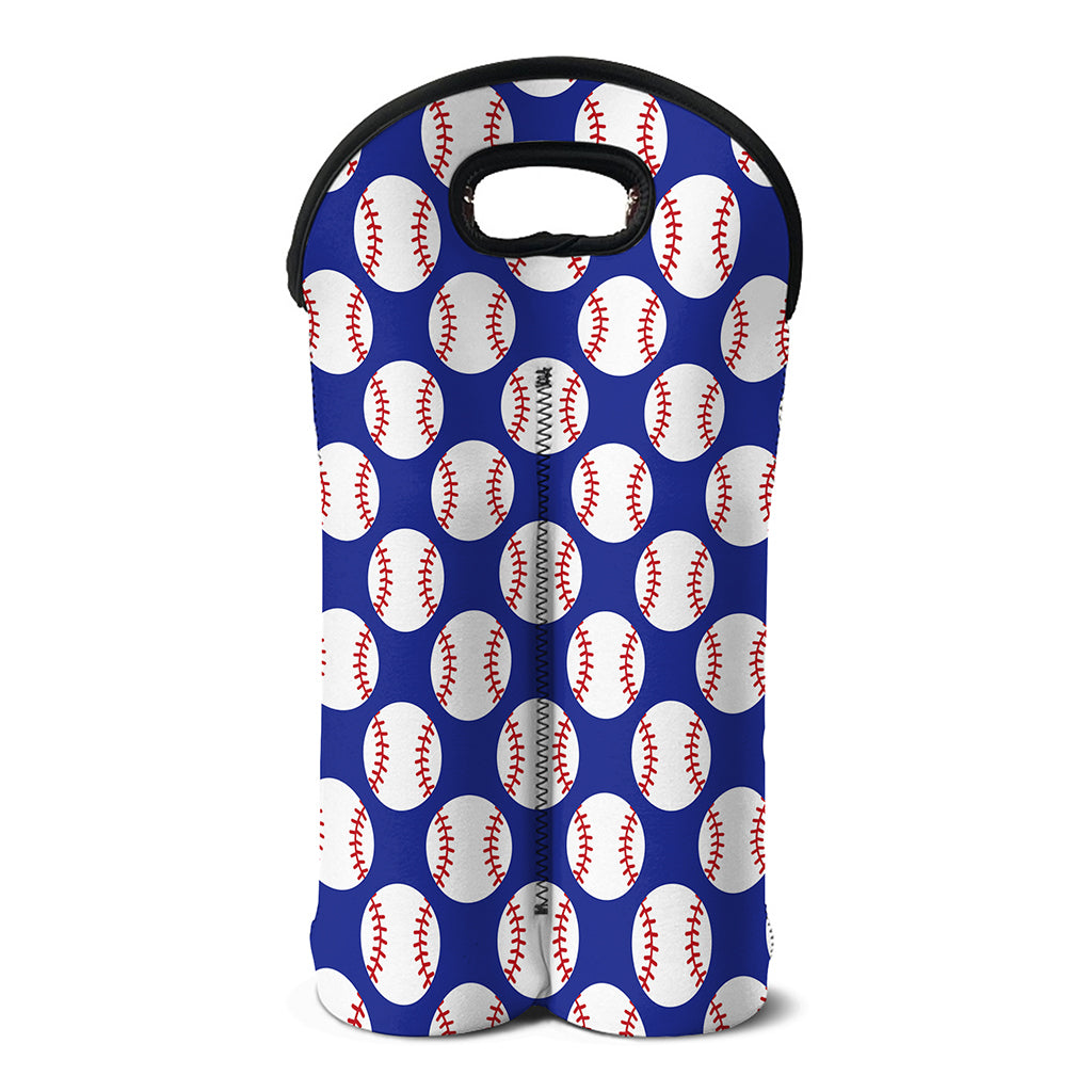 Blue Baseball Pattern Print Double Neoprene Wine Tote