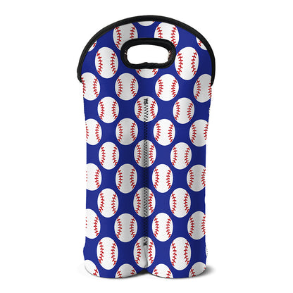 Blue Baseball Pattern Print Double Neoprene Wine Tote