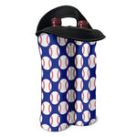 Blue Baseball Pattern Print Double Neoprene Wine Tote