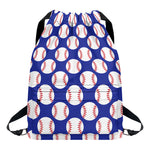 Blue Baseball Pattern Print Drawstring Backpack
