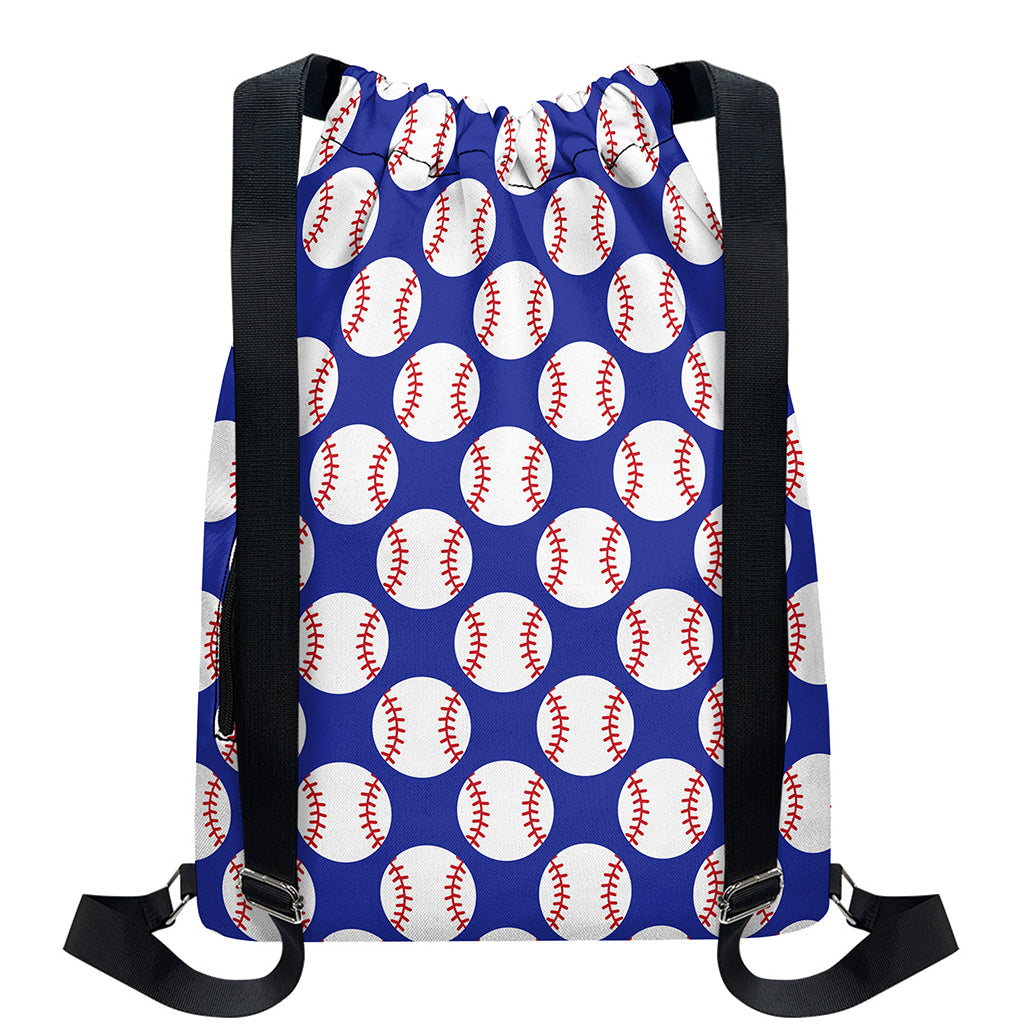 Blue Baseball Pattern Print Drawstring Backpack