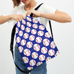 Blue Baseball Pattern Print Drawstring Backpack
