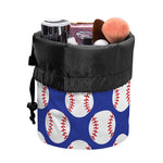 Blue Baseball Pattern Print Drawstring Makeup Bag
