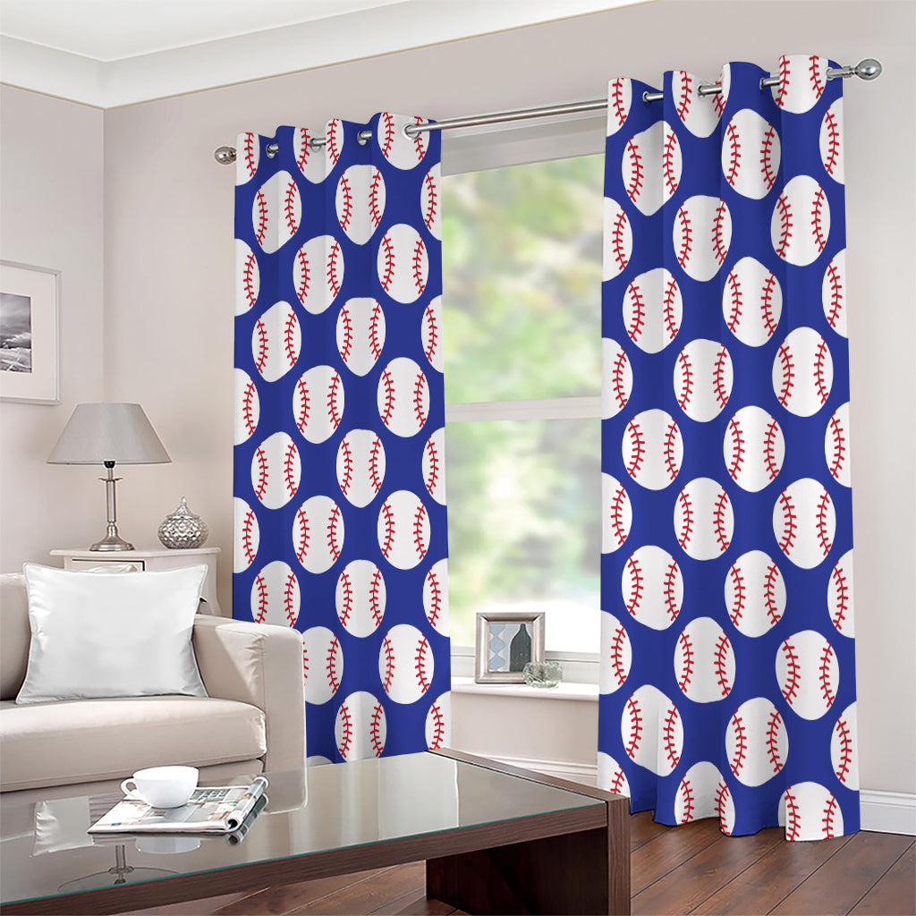 Blue Baseball Pattern Print Extra Wide Grommet Curtains