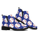 Blue Baseball Pattern Print Flat Ankle Boots