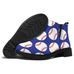 Blue Baseball Pattern Print Flat Ankle Boots