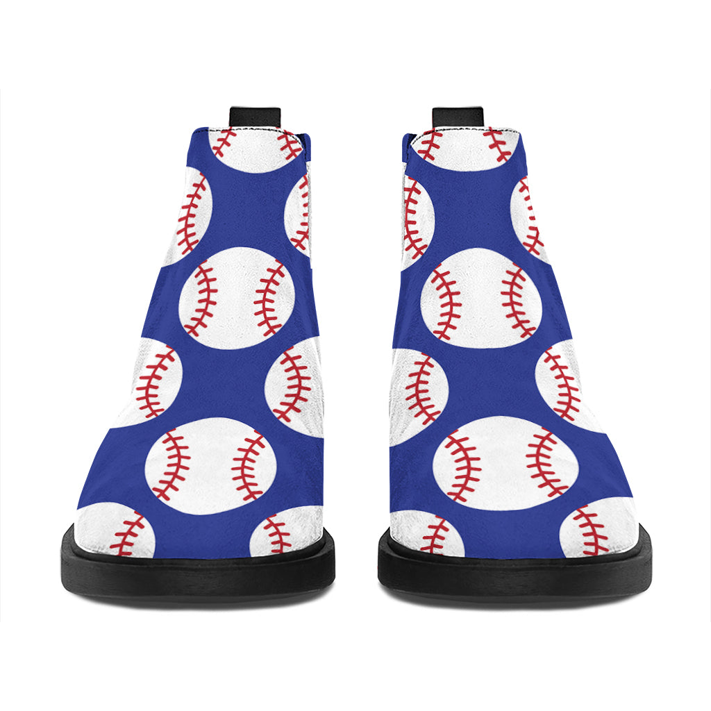 Blue Baseball Pattern Print Flat Ankle Boots