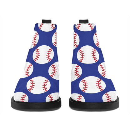 Blue Baseball Pattern Print Flat Ankle Boots