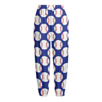 Blue Baseball Pattern Print Fleece Lined Knit Pants