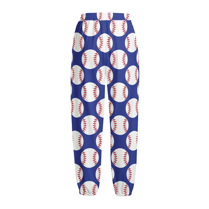 Blue Baseball Pattern Print Fleece Lined Knit Pants