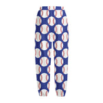 Blue Baseball Pattern Print Fleece Lined Knit Pants