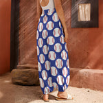 Blue Baseball Pattern Print Harem Pants