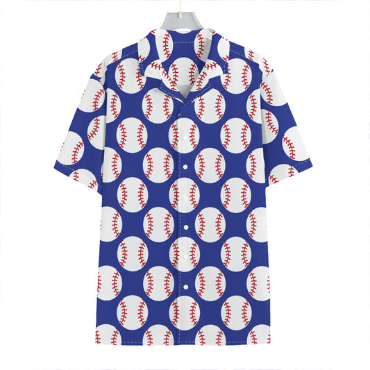 Blue Baseball Pattern Print Hawaiian Shirt