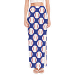 Blue Baseball Pattern Print High Slit Maxi Skirt