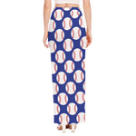 Blue Baseball Pattern Print High Slit Maxi Skirt