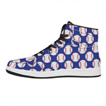 Blue Baseball Pattern Print High Top Leather Sneakers