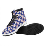 Blue Baseball Pattern Print High Top Leather Sneakers