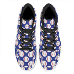 Blue Baseball Pattern Print High Top Leather Sneakers