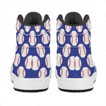 Blue Baseball Pattern Print High Top Leather Sneakers