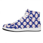 Blue Baseball Pattern Print High Top Leather Sneakers