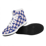 Blue Baseball Pattern Print High Top Leather Sneakers