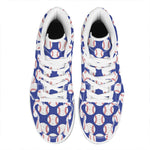 Blue Baseball Pattern Print High Top Leather Sneakers