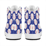 Blue Baseball Pattern Print High Top Leather Sneakers