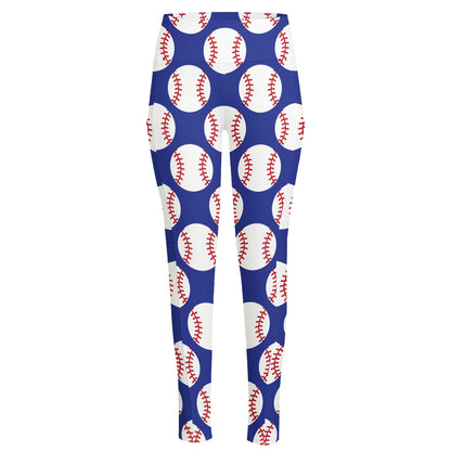 Blue Baseball Pattern Print High-Waisted Pocket Leggings