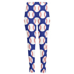 Blue Baseball Pattern Print High-Waisted Pocket Leggings