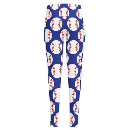 Blue Baseball Pattern Print High-Waisted Pocket Leggings