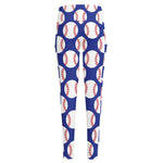 Blue Baseball Pattern Print High-Waisted Pocket Leggings