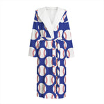 Blue Baseball Pattern Print Hooded Bathrobe