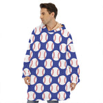 Blue Baseball Pattern Print Hoodie Blanket